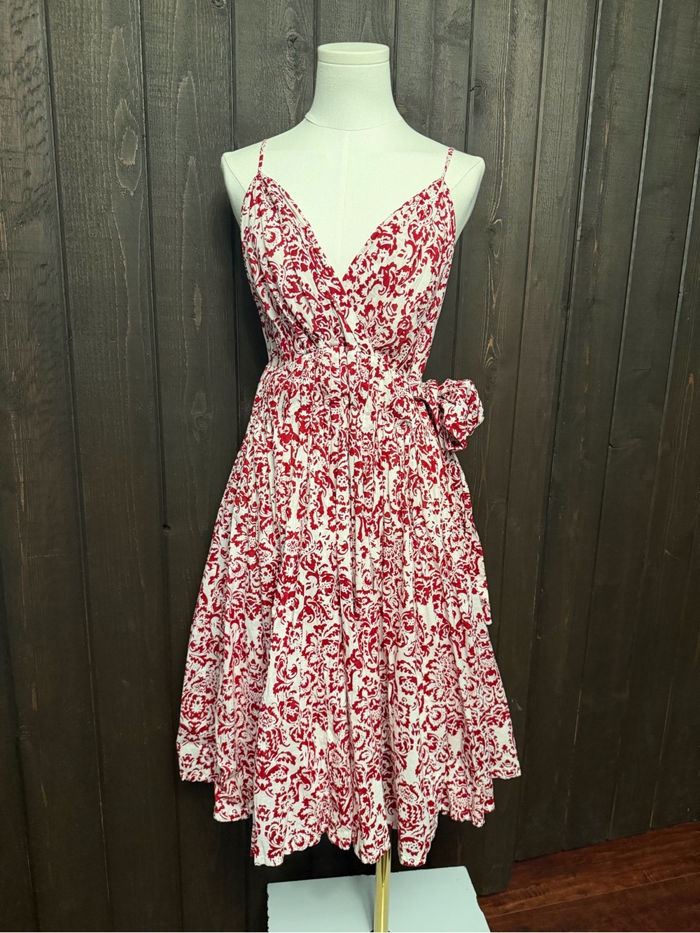 Lapis Dress 100% Cotton Midi Red/White Adj Spaghetti Straps Sz M NWOT Lined NEW